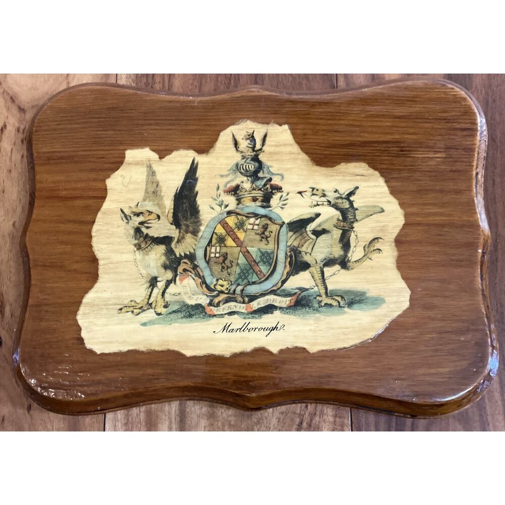 Vintage Wood Wall Hanging Plaque Decor Duke of Marlborough Coat of Arms Nobility